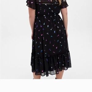Torrid Chiffon Flutter Sleeve Foil Cocktail Glass Print Black Dress